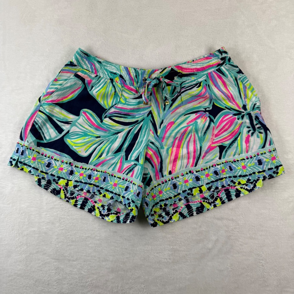 Lilly Pulitzer Callahan Shorts Womens Small Tropical Floral Rayon Drawstring‎ S